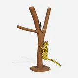 Joe Archuleta, Yellow Leopard Stalking Two Birds on Tree