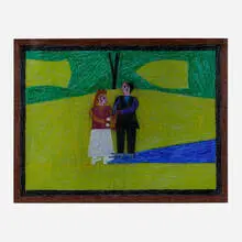 Eddie Arning, Couple by the Lake, cray-pas and crayon on paper