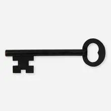 Oversized skeleton key by Folk Art, painted and carved wood, sold Oct 2022