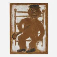 Jimmy Lee Sudduth, Seated Figure, paint and sweet mud on wood panel