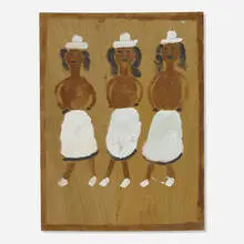 Jimmy Lee Sudduth, Three Figures, paint and sweet mud on wood panel