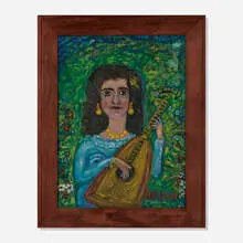 Roman Golla, Girl with Mandolin, oil on canvas