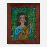 Roman Golla, Girl with Mandolin, oil on canvas