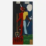 Leroy Almon, Evil and Good, 1990, carved and painted wood relief