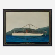 Lloyd Thomas, Apache I, Camden Harbor with Mt. Battie and Mt. Megunticook, 1933, oil with bas-relief on panel