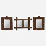 Tramp Art, Frames, collection of three, wood, varnish, paint, mirror