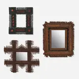Tramp Art, Frames, collection of three, wood, velvet, mirror