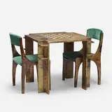 Aldo Tura, game table and pair of chairs