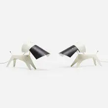 Boris Lacroix, La Petit Chien table lamps, pair, c. 1955, enameled steel