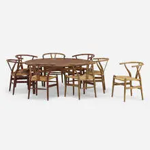 dining set by Hans J. Wegner and Bruno Mathsson, 1940-1950, oak, paper cord, teak, sold Nov 2020