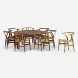 Hans J. Wegner and Bruno Mathsson, dining set, 1940-1950, oak, paper cord, teak