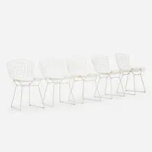 dining chairs, set of five by Harry Bertoia, plastic coated steel, chrome-plated steel, sold Nov 2020