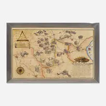 Tomaso Buzzi, Le Ville del Palladio (map of Palladian Villas), 1927, hand-colored etching on paper, aluminum artist's frame
