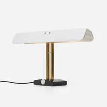 Capalonga table lamp by Tobia Scarpa, 1982, milk glass, enameled steel, brass, sold Nov 2020