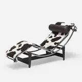 LC4 chaise by Charlotte Perriand and Le Corbusier Pierre Jeanneret, chrome-plated steel, enameled steel, upholstery, leather, rubber, sold Nov 2020