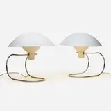 Greta von Nessen, Anywhere table lamps, pair, 1952, enameled aluminum, chrome-plated steel