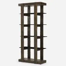 Sculpted Bronze étagère by Paul Evans, 1972, bronzed resin over wood, smoked glass, sold Nov 2020
