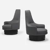 Adrian Pearsall, swivel lounge chairs, pair, c. 1960, upholstery, lacquered wood