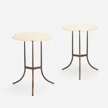 occasional tables, pair by Cedric Hartman, c. 1970, marble, brass, sold Nov 2020