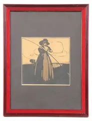 William Nicholson, Sir William Nicholson (1872-1949) 'Fishing' a print, 1897, both framed and glazed (2)