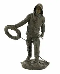 Henryk Kossowski, Henryk Kossowski (Polish, 1855, a bronze and patinated sculpture of a lifeboatman