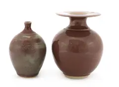Bridget Drakeford, Bridget Drakeford (b.1946), each in burgundy and celadon hare's fur glaze