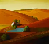 John Mancini, Landscape in Red and Orange, oil on canvas