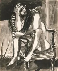 Frank Lobdell, Nude on a Striped Chair, 1968, charcoal and ink on paper