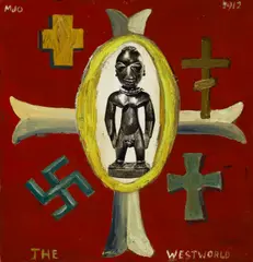 The Westworld by Manuel Ocampo, oil and paper collage on canvas, sold Nov 2007
