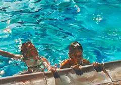 Susan Clover, Children in Pool, 1983, oil on linen