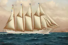 William Edgar, Schooner Mahukona in Full Sail, oil on canvas on board
