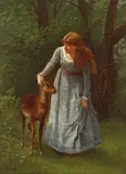 Samuel S. Carr, A Young Lady with a Doe, oil on canvas