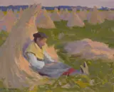 E. Irving Couse, Peasant Girl Seated on Shocks of Grain