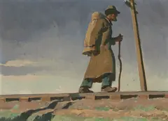 Homeless Man, Study for 'Destination Unknown' by Maynard Dixon, 1938, oil on canvas on board, sold Dec 2007