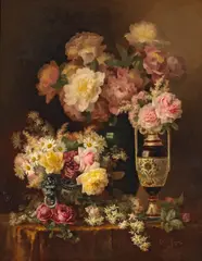 Paul de Longpré, Still Life with Roses, 1892, oil on canvas on masonite