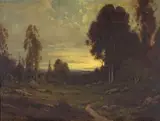 Alexis Matthew Podchernikoff, Cattle Grazing along a Path at Sunset