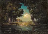 Julian Rix, Secluded Pond with a Sunlit Clearing