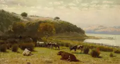 Ludmilla Welch, Cattle Grazing along the Shoreline, 1902, oil on canvas
