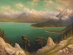 A View of Emerald Bay from Rubicon Point with Mt. Tallac in the Distance, Lake Tahoe (No. 1909) by James Everett Stuart, 1914, oil on canvas, sold Dec 2007