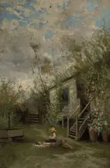 Alfred C. Rodriguez, Two Children Resting by a House (Spring), 1884, oil on canvas