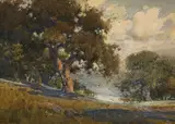 Sun-dappled Oak by Percy Gray, watercolor on paper on board, sold Dec 2007