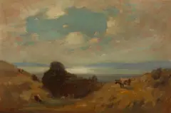 Eugen Neuhaus, A Coastal View with Cattle Grazing, oil on board