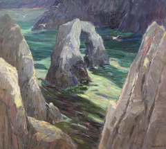 George Joseph Koch, Natural Arch and Coastal Cliffs, Carmel, oil on masonite