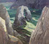 George Joseph Koch, Natural Arch and Coastal Cliffs, Carmel, oil on masonite