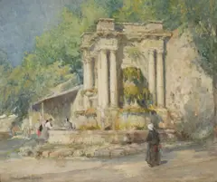 Colin Campbell Cooper, Fountain at Digne, Bas Alpes, 1914, gouache on canvas on board