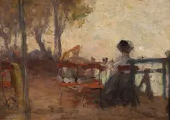 Seated Women on a Veranda by Joseph Raphael, oil on panel, sold Dec 2007