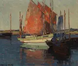 Red Sails, French Tuna Boats by Edgar Alwin Payne, oil on canvas, sold Dec 2007
