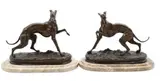 Pierre-Jules Mêne, Pair of, Bronze Whippets well-cast bronzes depicting two lively whippets in alert poses