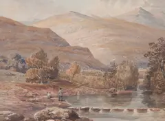 David Cox Sr., Stepping Stones, Betws-y-Coed, watercolour, 30.5 x 40.6cm