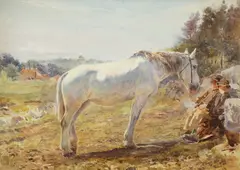 John Atkinson, Grey Horse and Figures in a Landscape, watercolour